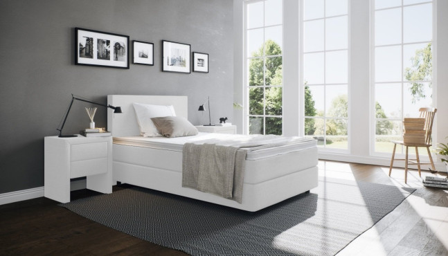 Boxspringbett Edmund in Golf Anthrazit; Kopfteil bündig; 6cm hohe Füße in Schwarz