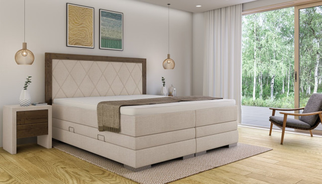 Boxspringbett Astrid Luca Beige - Kopfteil mit Rauten