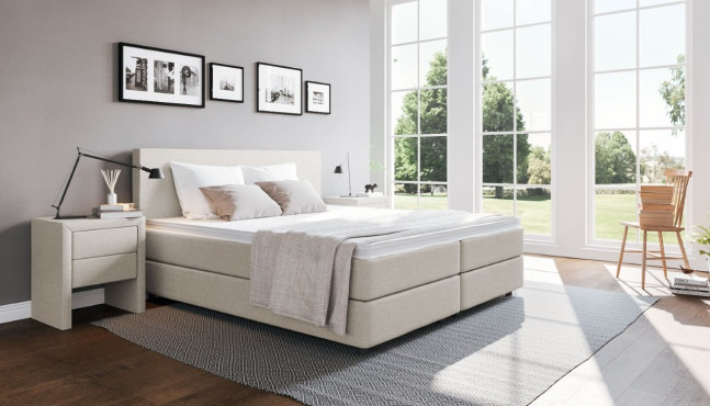 Boxspringbett Edmund in Golf Anthrazit; Kopfteil bündig; 6cm hohe Füße in Schwarz