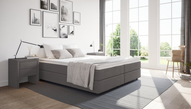 Boxspringbett Hugo in Golf Anthrazit; runde Holzfüße in Schwarz