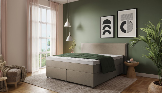 Boxspringbett Ben in Textilbezug Iadera Grau; Kopfteil mit Kassetten