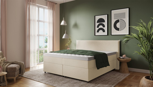 Boxspringbett Ben in Textilbezug Iadera Grau; Kopfteil mit Kassetten