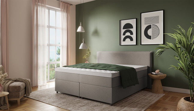 Boxspringbett Ben in Textilbezug Iadera Grau; Kopfteil mit Kassetten