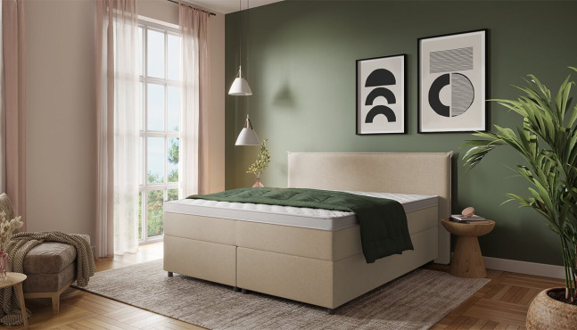 Boxspringbett Ben in Textilbezug Iadera Grau; Kopfteil mit Kassetten
