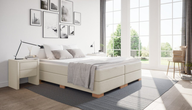 Boxspringbett Hugo in Golf Anthrazit; runde Holzfüße in Schwarz