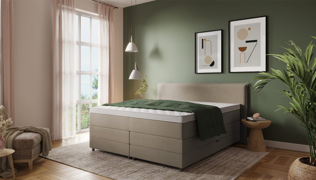 Boxspringbett Jim in Kunstleder Nairobi Grau; Kopfteil geteilt  