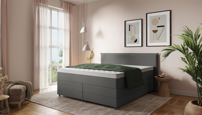 Boxspringbett Jim 180x200 cm in Kunstleder Nairobi Grau; Kopfteil geteilt  
