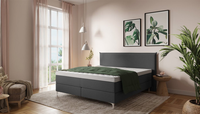 Boxspringbett Joy in Breitcord Poso Hellgrau; Kopfteil mit Knöpfen