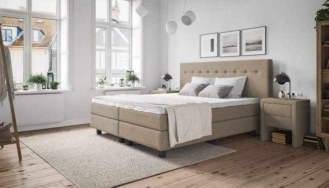 Boxspringbett Polly in Natur; Kopfteil mit Seitenüberstand