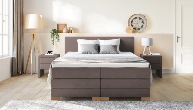 Boxspringbett Felix in Board Natur; eckige Holzfüße in Buche 