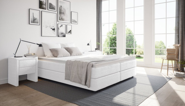 Boxspringbett Hugo in Golf Anthrazit; runde Holzfüße in Schwarz