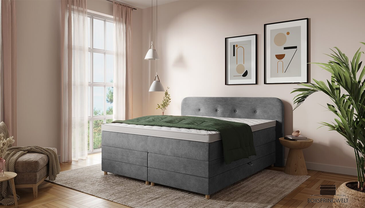 In Breitcord Poso Dunkelgrau; Kopfteil mit Knöpfen              