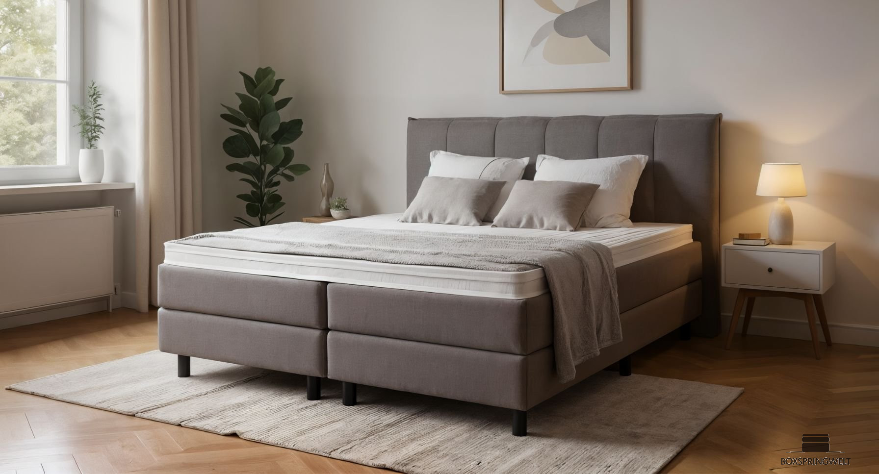 Boxspringbett Paula mit Kopfteil Anna in Golf Dunkelgrau