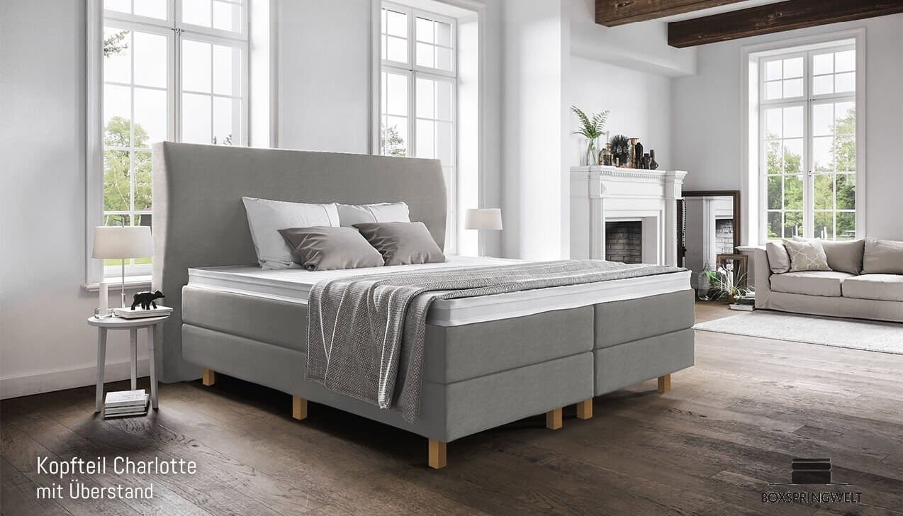 Mit Kopfteil Charlotte mit Seitenabstand. Eckige Füße, Buche.