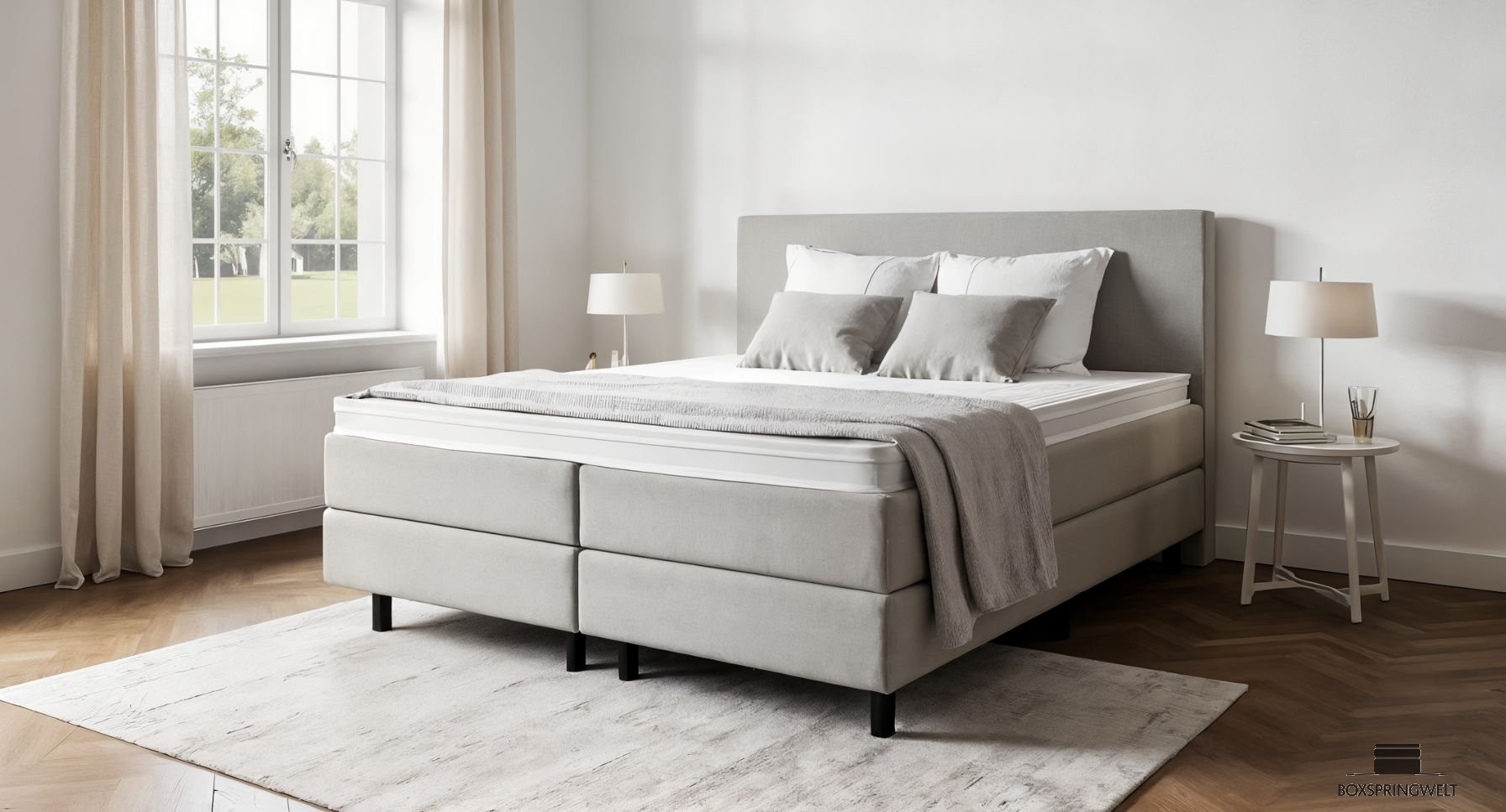 Boxspringbett Paula mit Kopfteil Konrad in Mine Dolphin