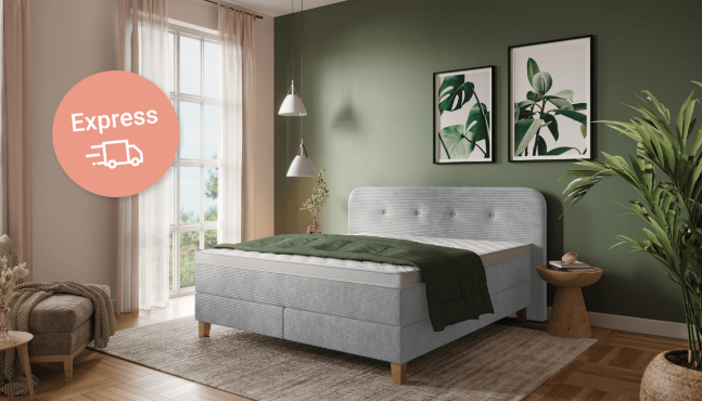 Boxspringbett Joy in Breitcord Poso Hellgrau; Kopfteil mit Knöpfen