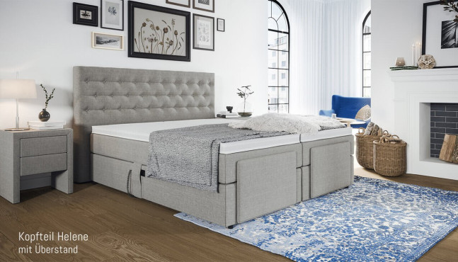 Boxspringbett Phillip mit Kopfteil Helene mit Seitenabstand. 